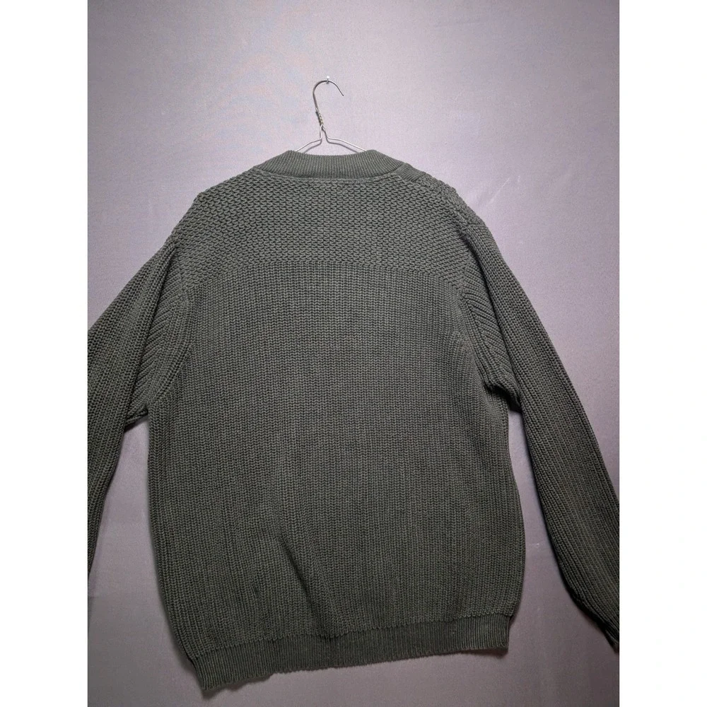 Vintage Eddie Bauer Henley Sweater Men's Large Green Chunky Knitted Classic Fit